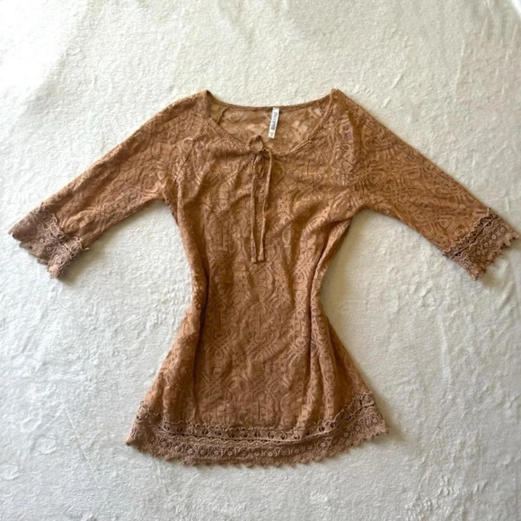 Y2K 2000s Boho Coconut Girl Lace Mini Slip Coverup Dress - Picture 2 of 10